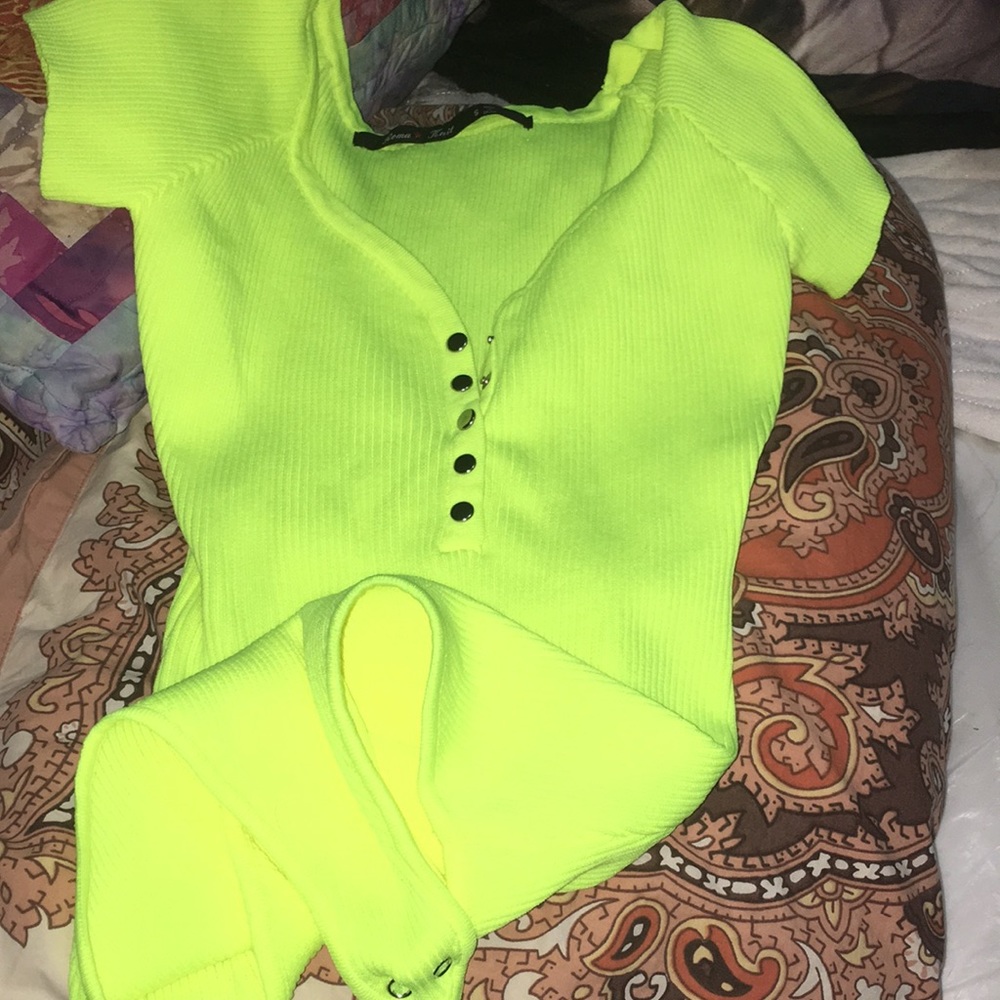Roma Knit neon yellow snap closure bodysuit